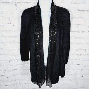 NWT Harve Benard Open 3/4 Sleeve Sequence Cardigan Sweater Black Size Small